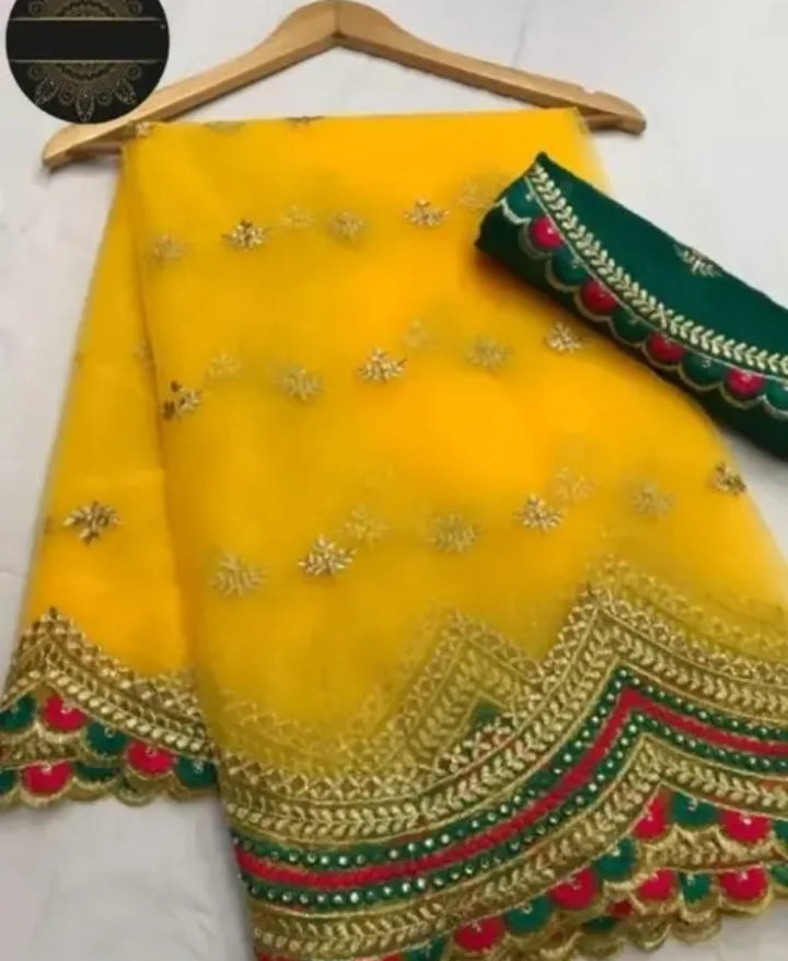 HALDI BHAGALPURI  embroidered Net saree (yellow)